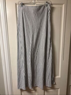 a new day linen blend Blue & White Striped Maxi A-line Skirt